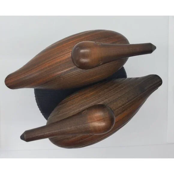 VTG MCM Shakey's Noisy Oyster Cypress Wood Carved Pelicans Figurine - Picture 12 of 14